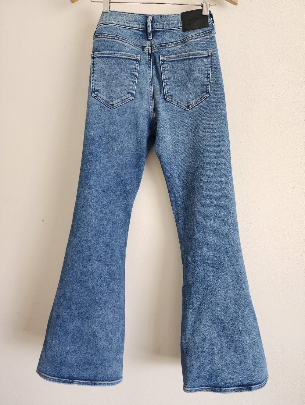 Express 70s Flare Jeans Mid Rise Blue Denim Boho Retro Stretch Size 8R Women - Picture 8 of 14
